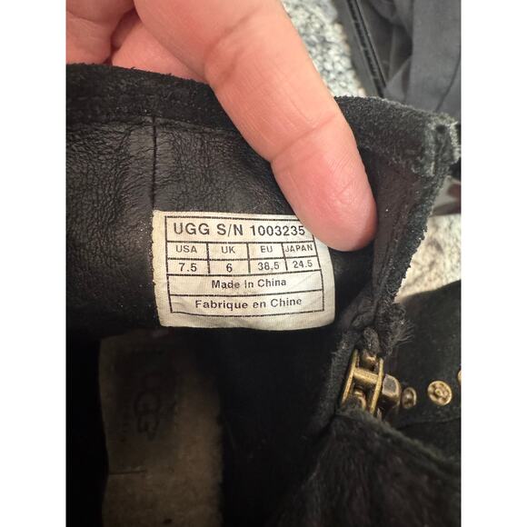 Ugg Women Biker Studded Buckle Black Suade leather Boots Size 7.5 - Picture 8 of 12